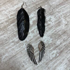 Feather Wings Black Silver Earring Bundle 2 Fashion Jewelry
